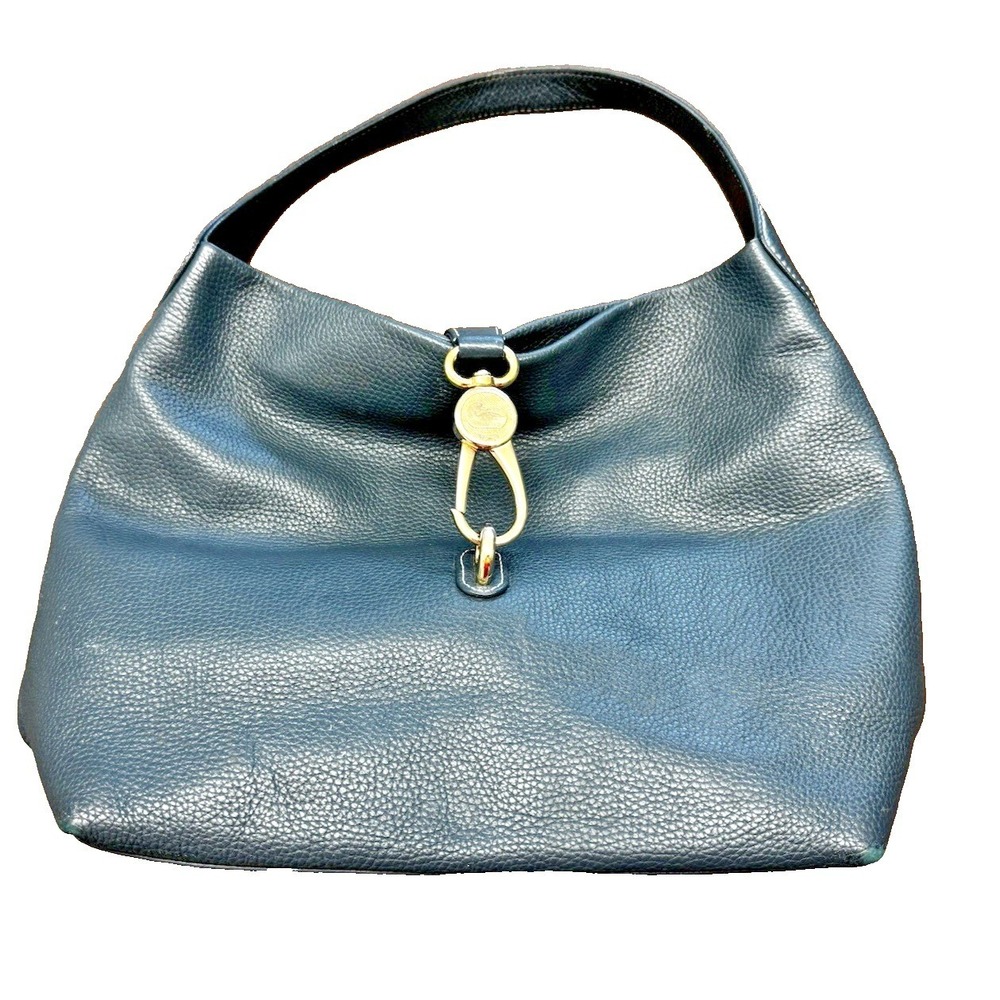 Dooney & Bourke Pebbled Leather Hobo Shoulder Bag Black Duck Medallion